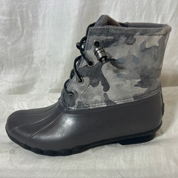 Sperry Duck Boots Gray Silver Camo 7.5 STS87061 Saltwater - Picture 1 of 7